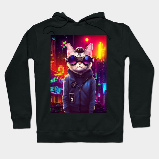 Techno Cat In Japan Neon City Hoodie by star trek fanart and more